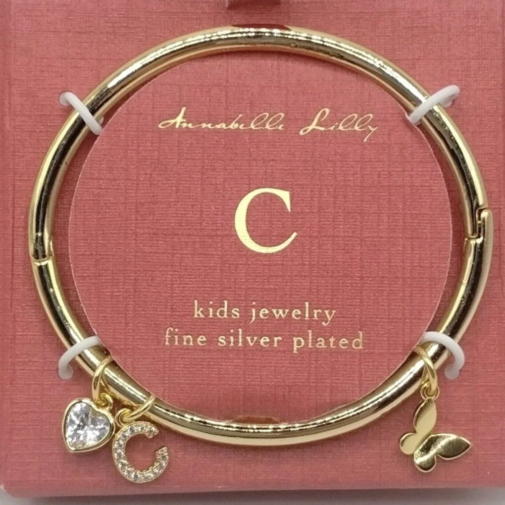 Annabelle Lilly Kids Initial C Fine Silver Plated Gold Tone Charm Bangle